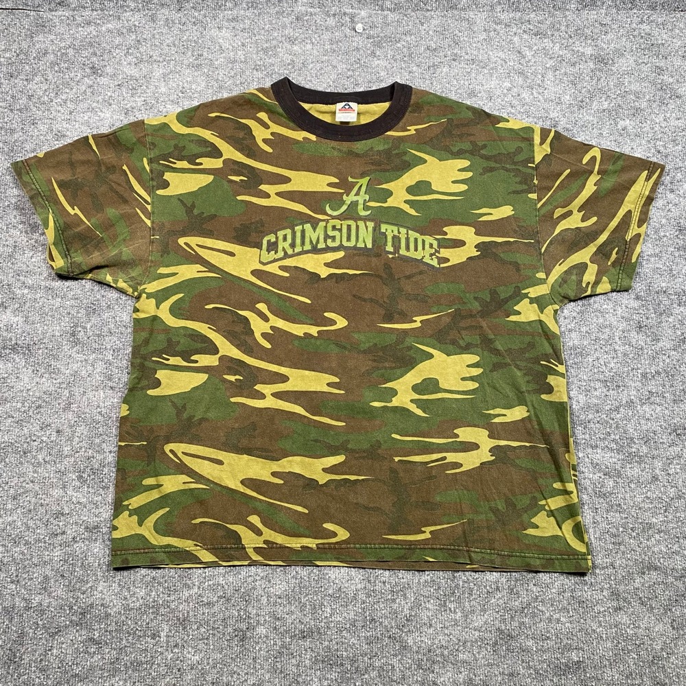 Alstyle‎ Alabama Crimson Tide Camo T-Shirt Mens 2XL Green Camouflage Graphic Tee
